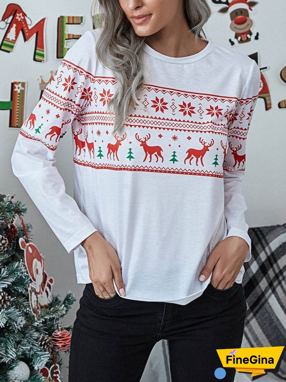 Casual Pullover Round Neck Printed Top