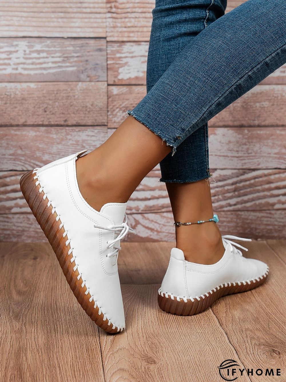 Casual Plain Lace-Up Flat Shoes | IFYHOME