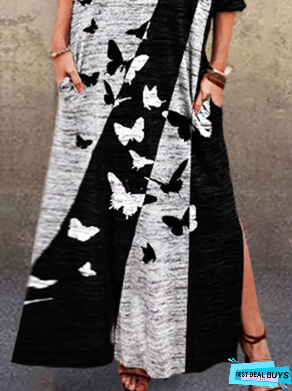 Long Sleeve Abstract Vintage Dresses Black Dresses