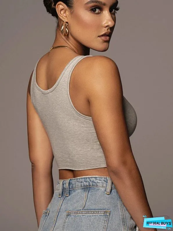 Solid Color Sling Fashion Street Shooting Casual Sleeveless Navel Slim Top