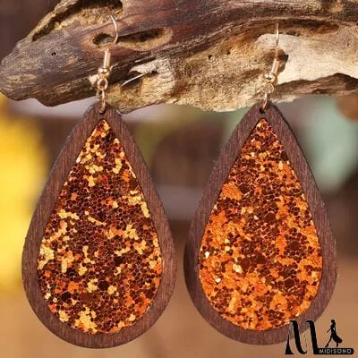 MidiSono - Sequin Wood Teardrop Earrings
