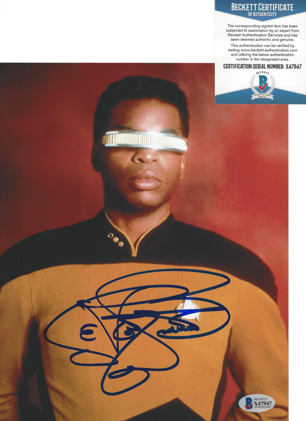 LEVAR BURTON SIGNED 'STAR TREK' 8x10 Photo Poster painting C BECKETT COA ROOTS READING RAINBOW