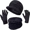 Women's Winter Warm Knit Hat Beanie Gloves & Scarf 3-Piece Set