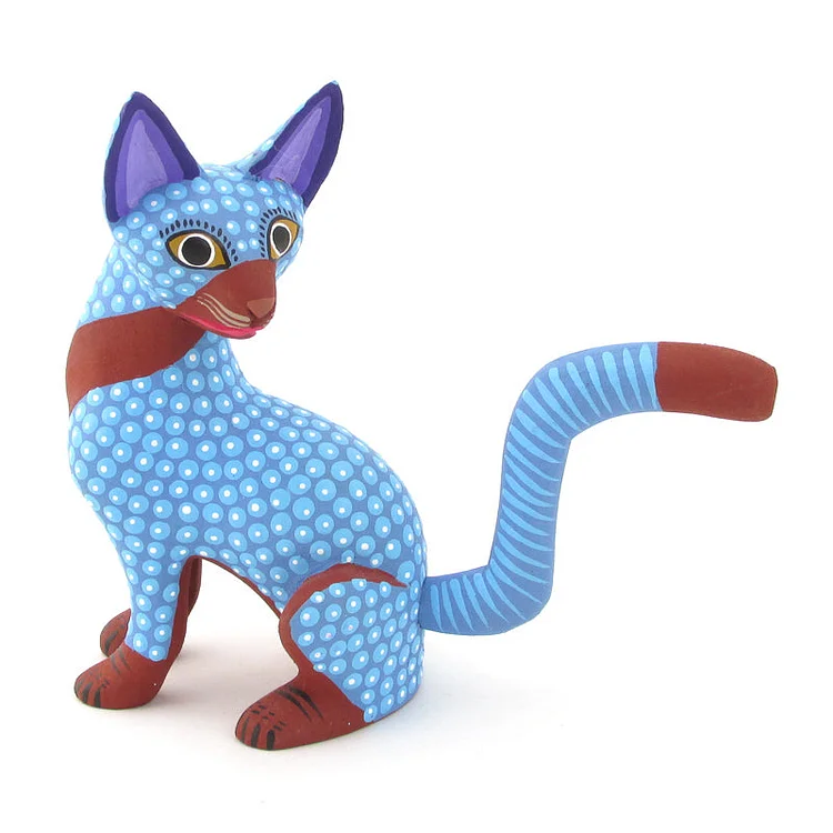 Blue Cat Alebrije Wood Carving