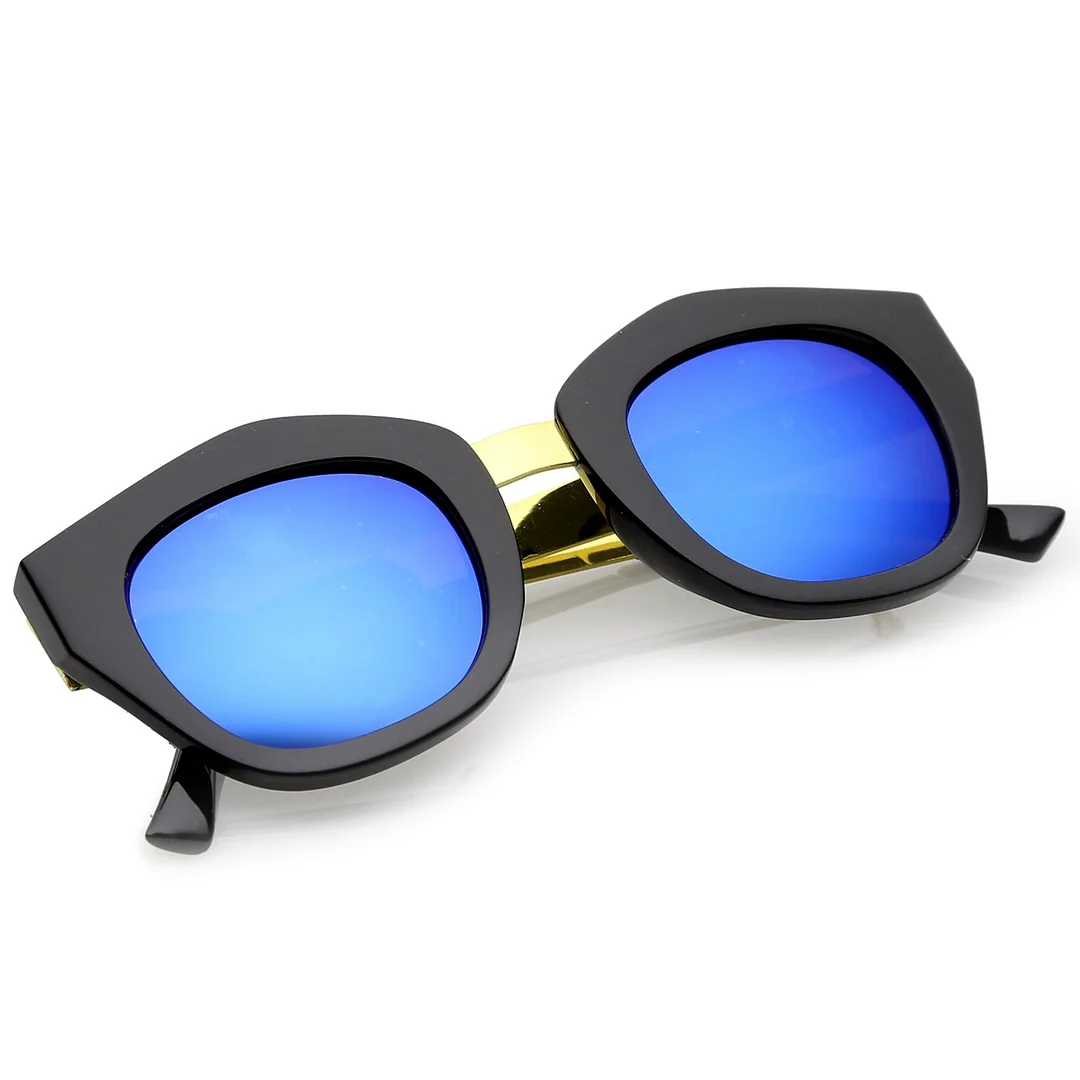 Women's Metal Bridge Colored Mirror Lens Square Cat Eye glasses 46mm