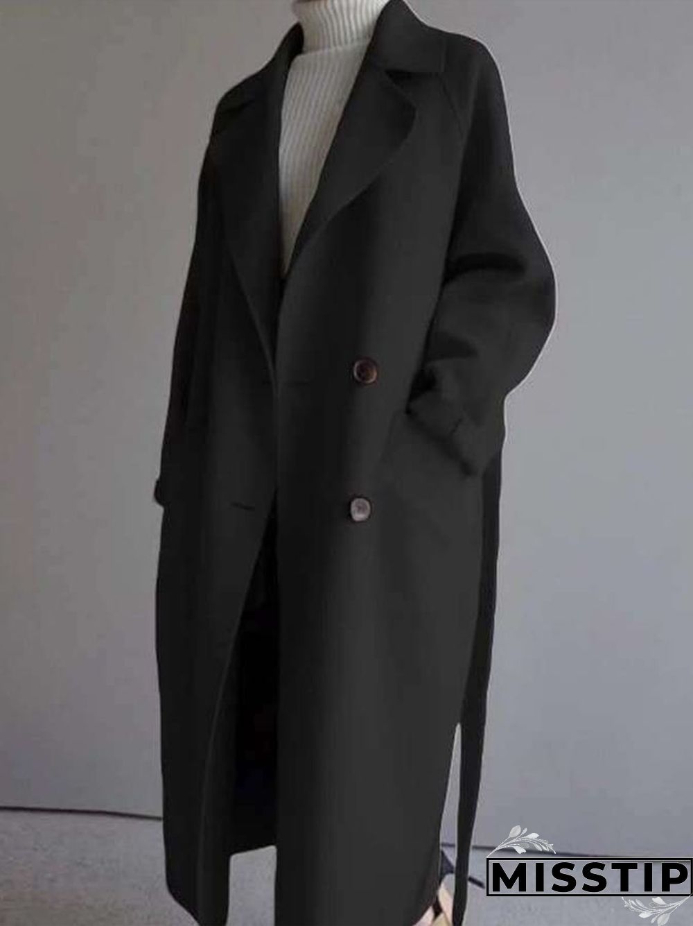 Women's Fashion Loose Tie Waist Pea Coat with Belt