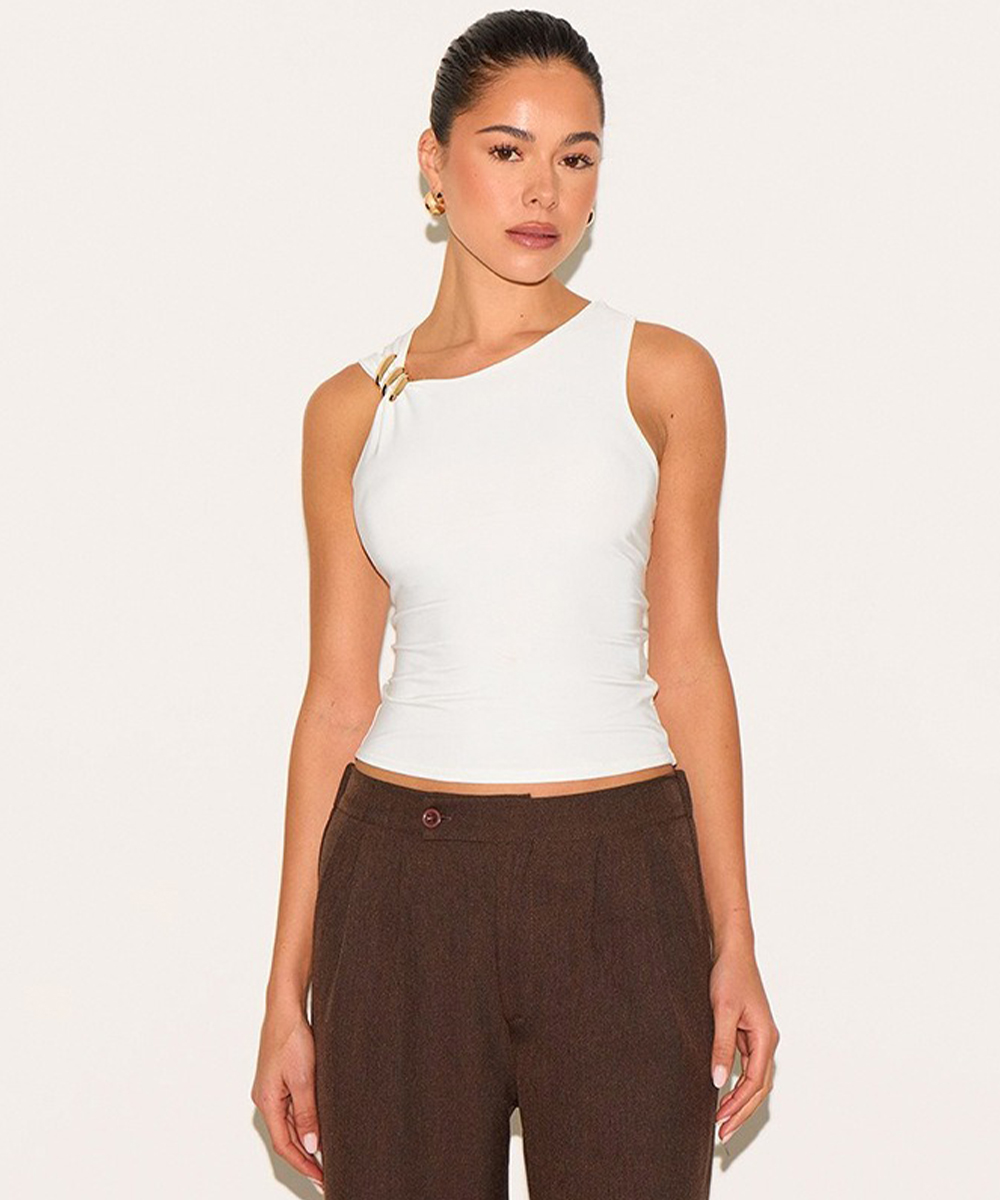 Asymmetric Shoulder Accent Sleeveless Top