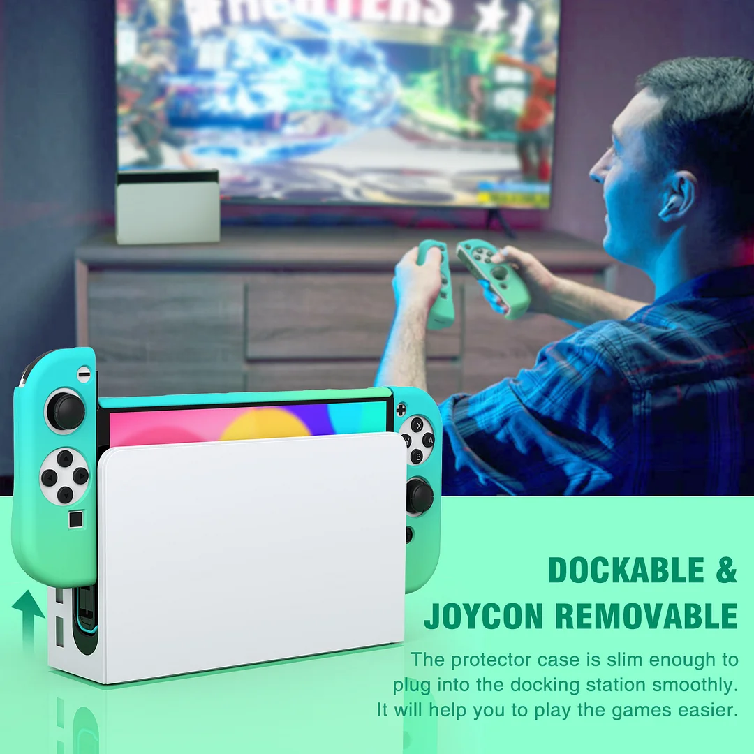 DinoFire Case for Nintendo Switch - Protective Cover Case for Nintendo Switch OLED and Joy-Con Controller with Screen Protector and Thumb Grips