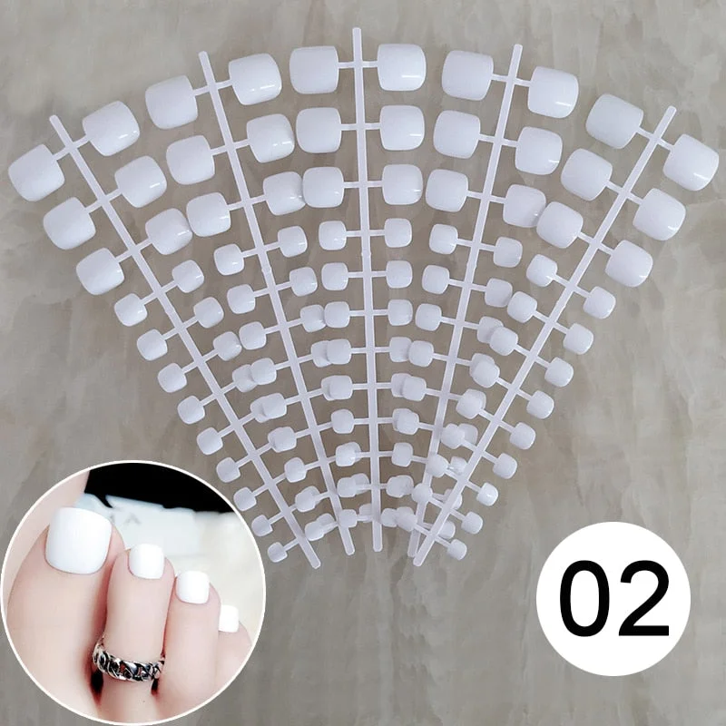 Mixed 5 Colors full cover false nails short foot fake nails Candy Color 24pcs/set press on nails foot toe french nail art tips-Nail Inspo