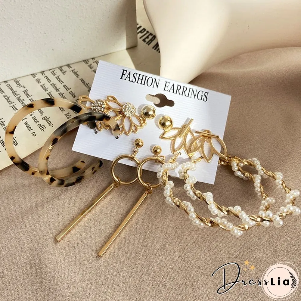 17KM Fashion Pearl Hoop Earrings Set For Women Geometirc Gold Metal Circle Hoop Earrings Brincos Trend Jewelry Gift