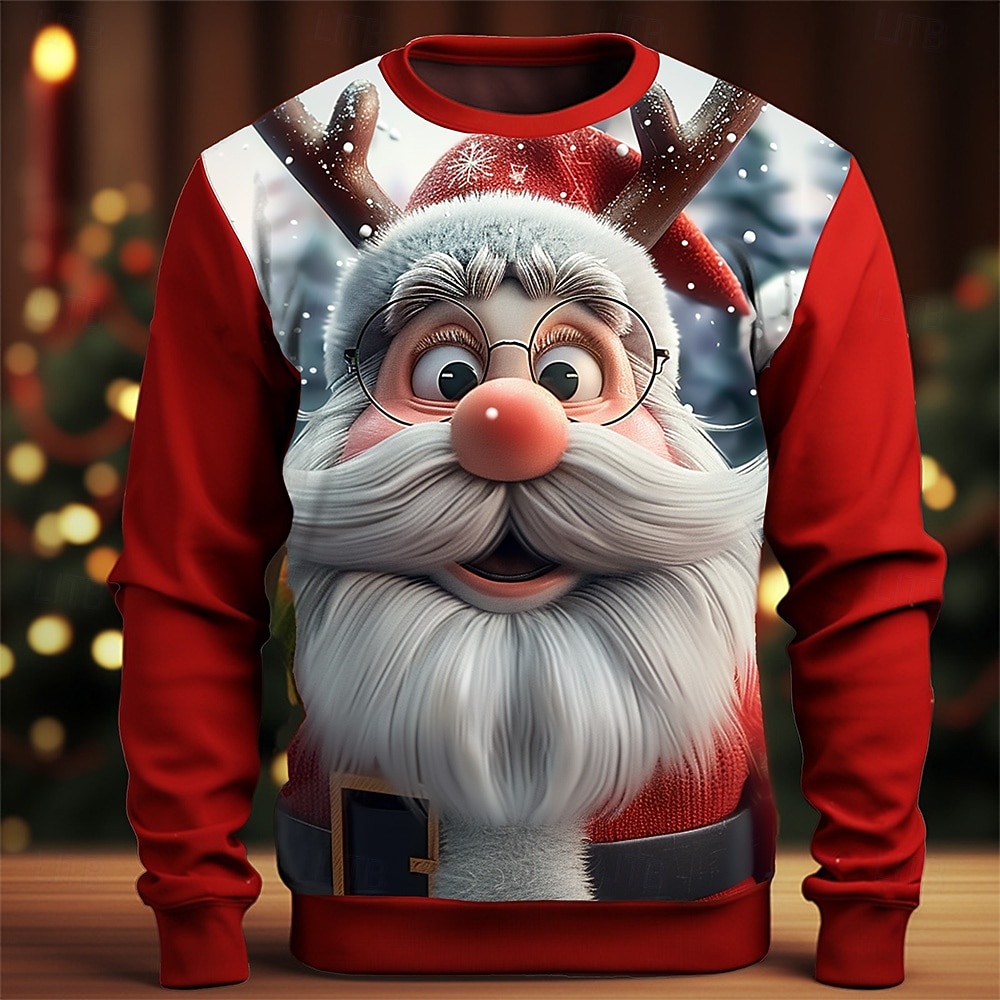 Men's Funny Christmas Santa Claus Pattern Crew Neck Casual Sweatshirt elevenforest