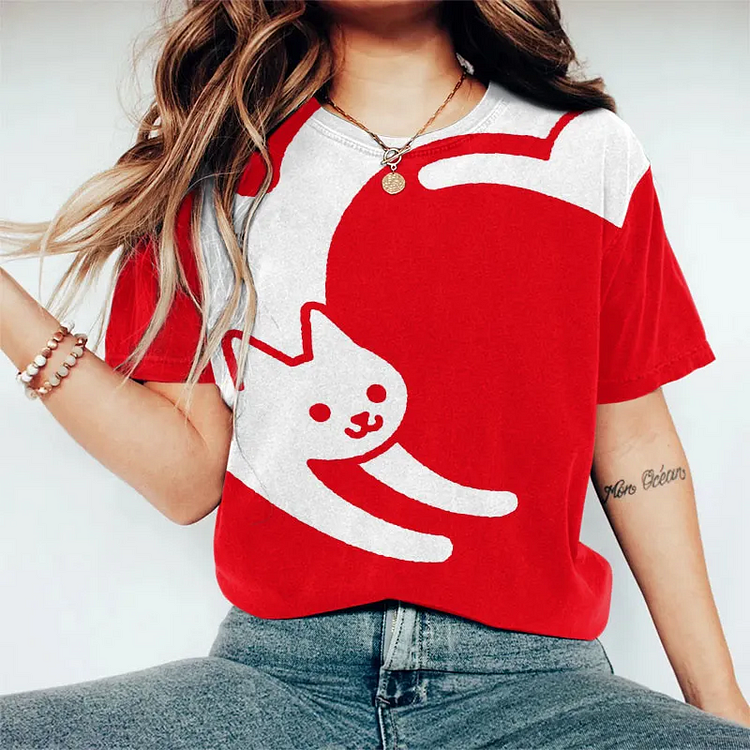 Abstract Creative Colorblock Cat Art Painting Art T-Shirt