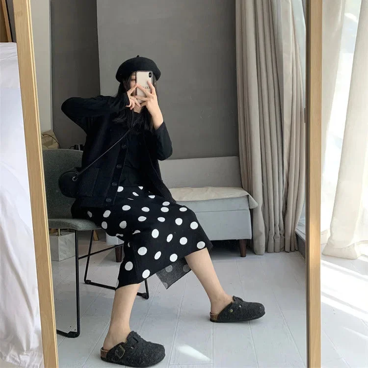 Toloer Polka Dot Midi Skirt-Outfit Ideas