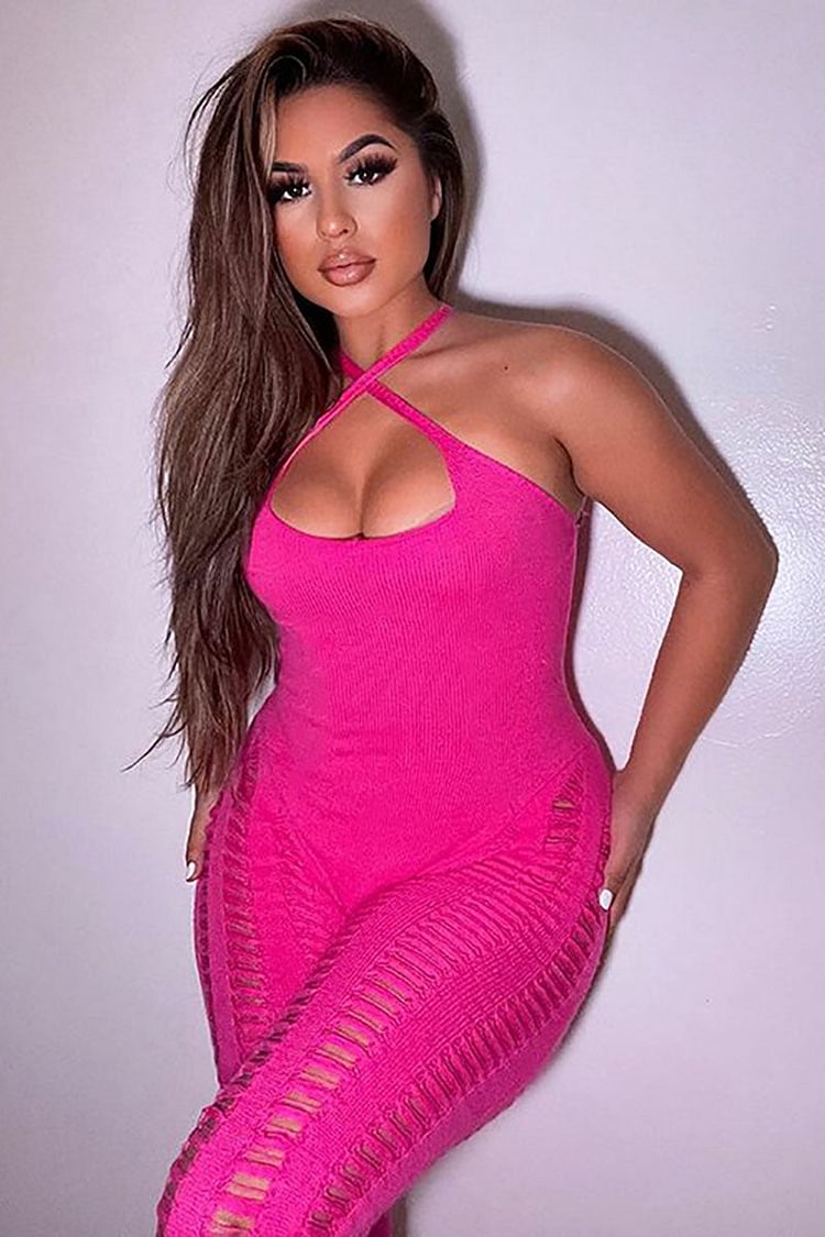 Spaghetti Strap Hollow Out Slit Leggings Jumpsuit
