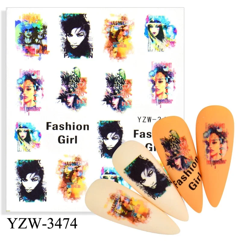 1 Sheet Human Face Nail Stickers And Decals 2021 Nail Art Decorations Set Geometric Pattern Dried Flowers Sliders For Nails Art-Nail Inspo