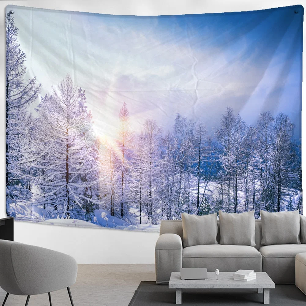 Snow Scene Tapestry Wall Hanging Christmas Gift New Year Bed Sheet Psychedelic Landscape Art Home Decor