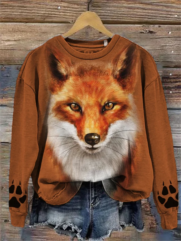 🔥kukelife🔥Forest Fox Art Paw Print Comfy Sweatshirt