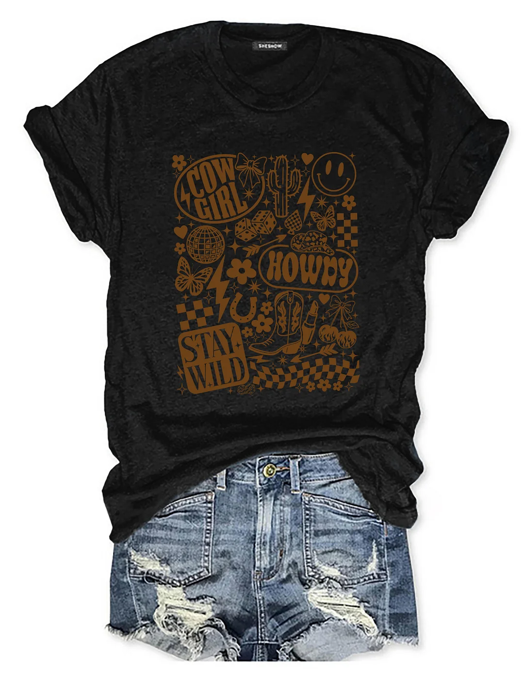 Retro Western Cowgirl Collage T-shirt