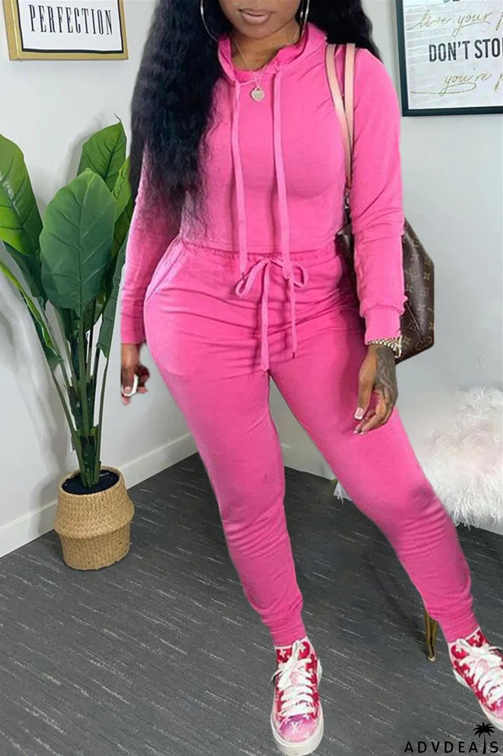 Coffee Fashion Casual Solid Basic Hooded Collar Long Sleeve Two Pieces