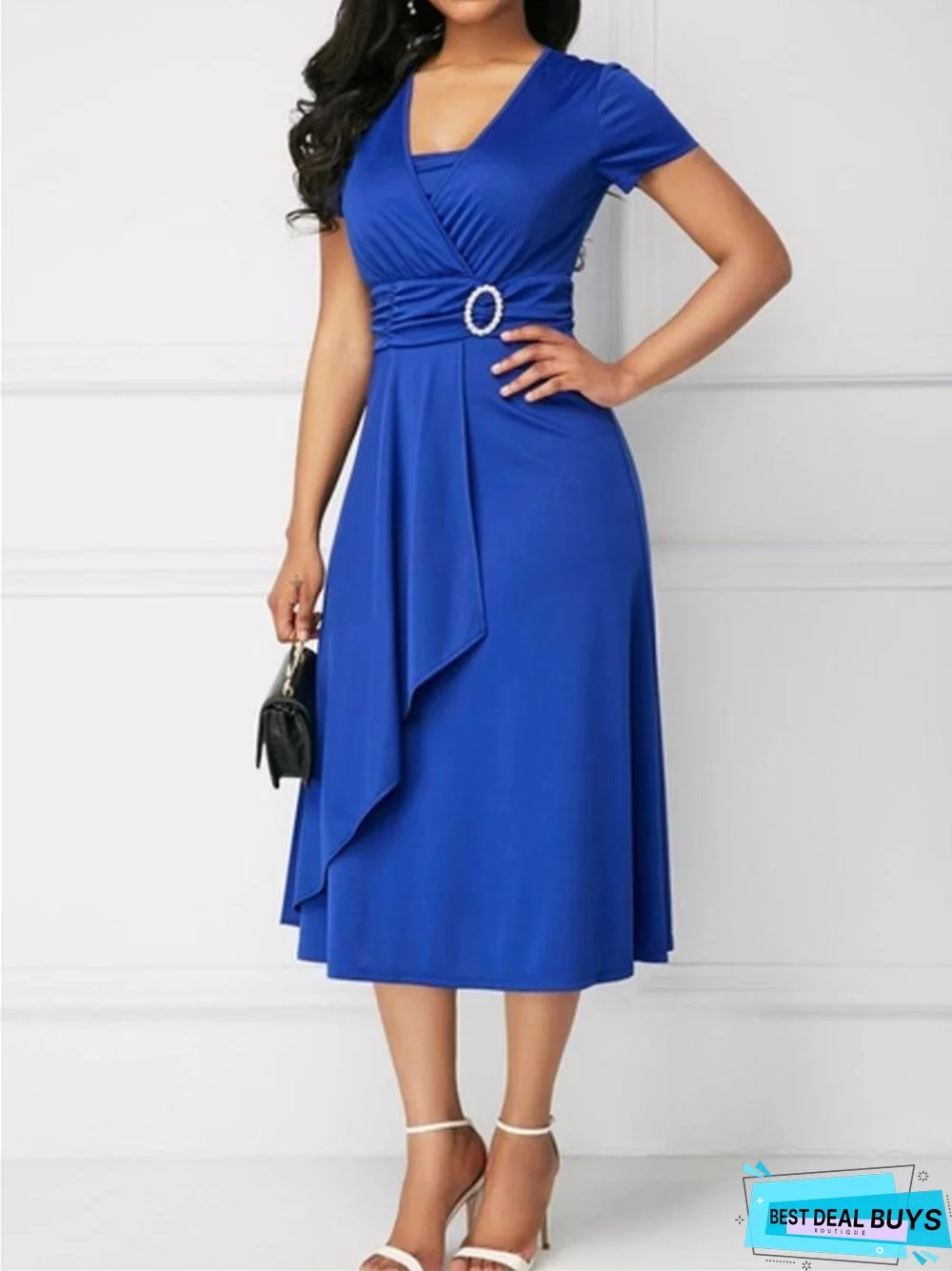 Fashion Temperament Asymmetric Skirt V-neck Dress Party Evening Dress Black Dresses