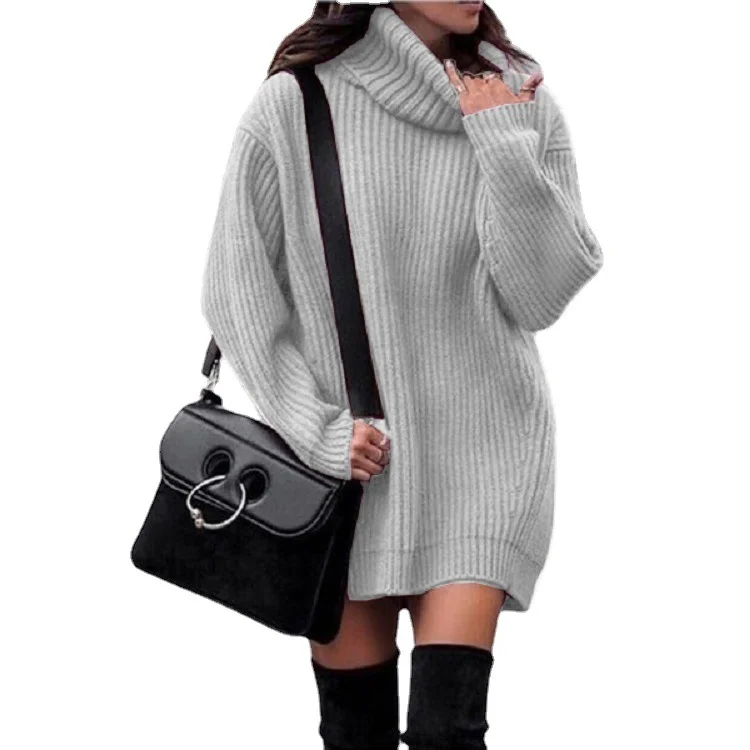 Wongn Wongn And Winter New Women's High Collar Medium Long Knit Jumper Long Sleeve Dress Sweater Women's Clothing