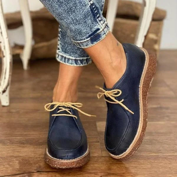 Women Coze Vegan Leather Lace Up Flat Shoes