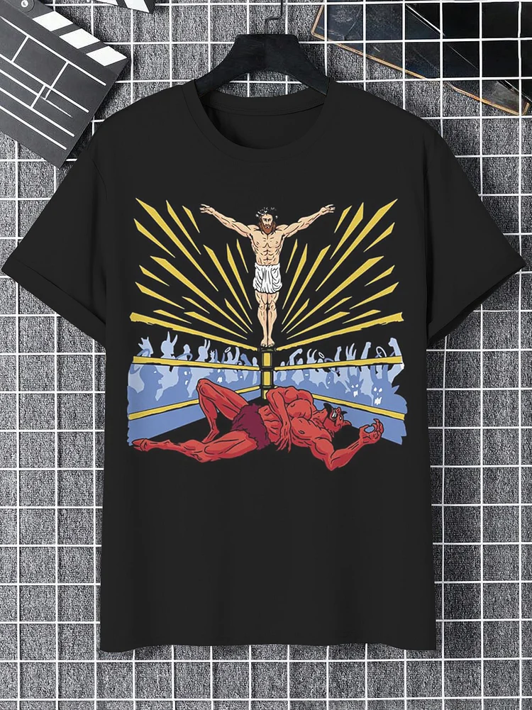 Men's Boxing Match Cartoon Illustration Print Casual T-Shirt