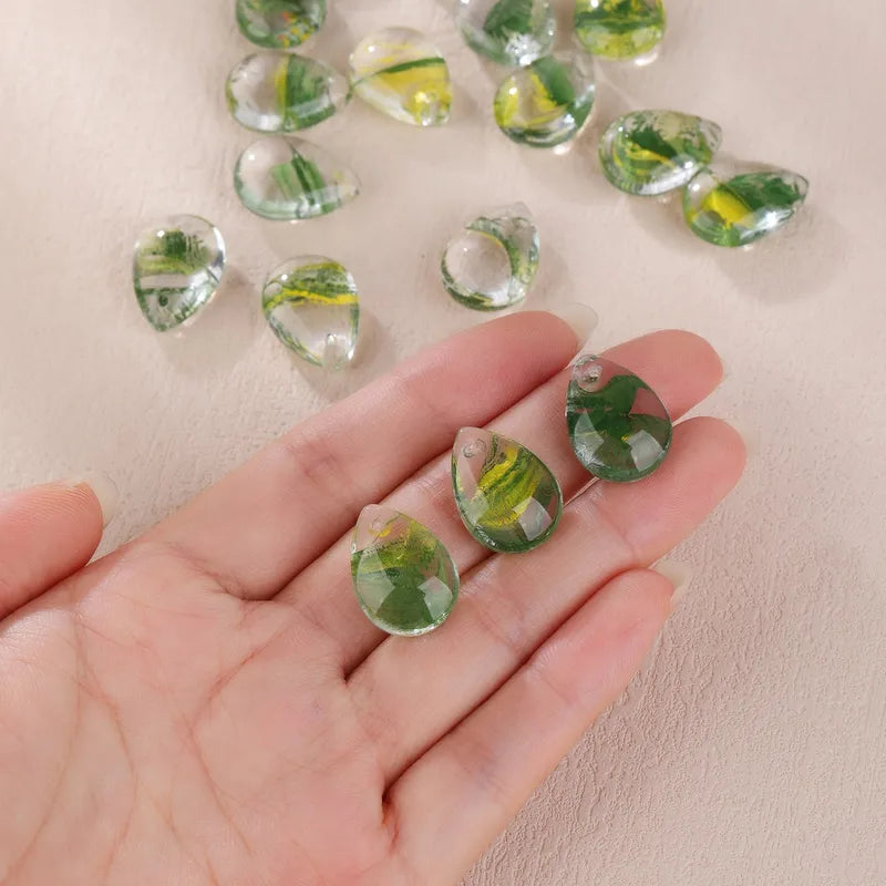 10 PCS/Package Hole 1~1.9mm Glass Round Water Droplets Rhombus Pendant Beads