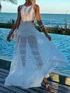 Lace Backless White Color Maxi Dress