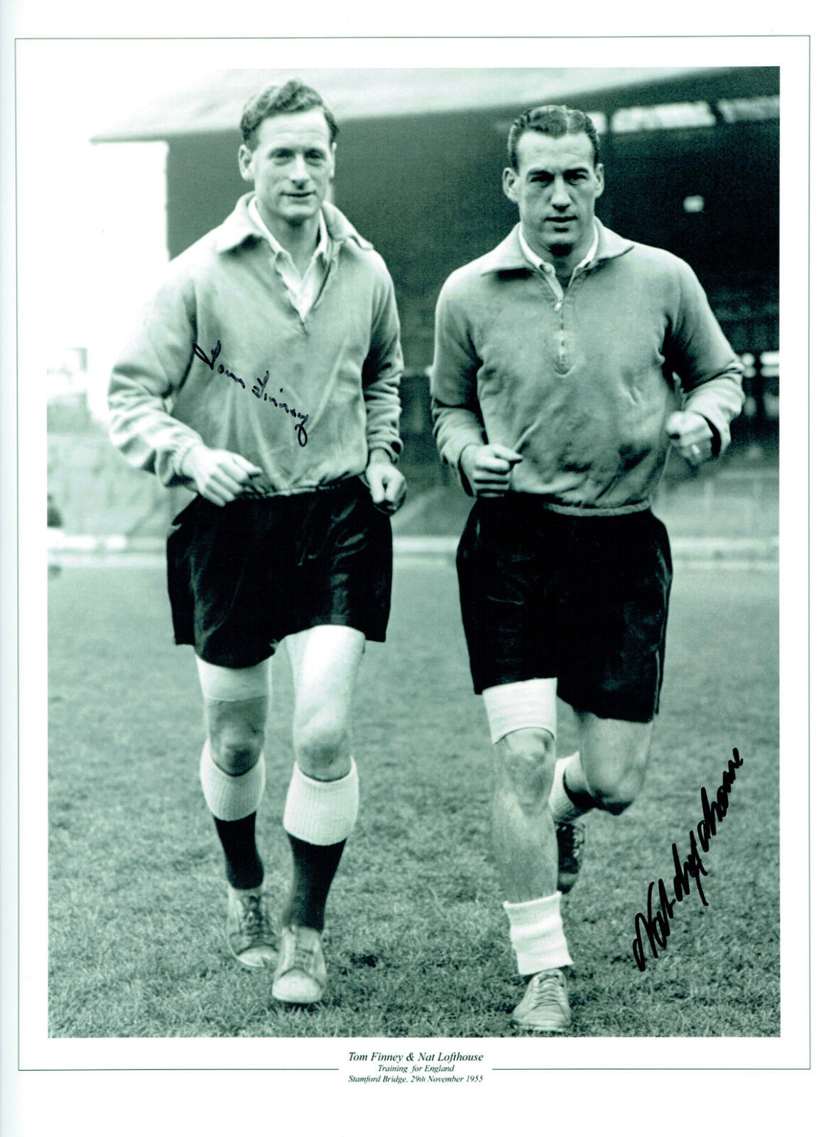 Tom FINNEY & Nat LOFTHOUSE England Signed Autograph16x12 Photo Poster painting AFTAL COA