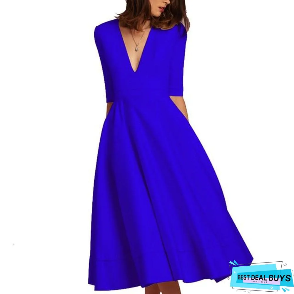 Vintage Women Casual Plus Size Elegant Ball Gown Sexy V Neck Long Party Dresses White Dresses