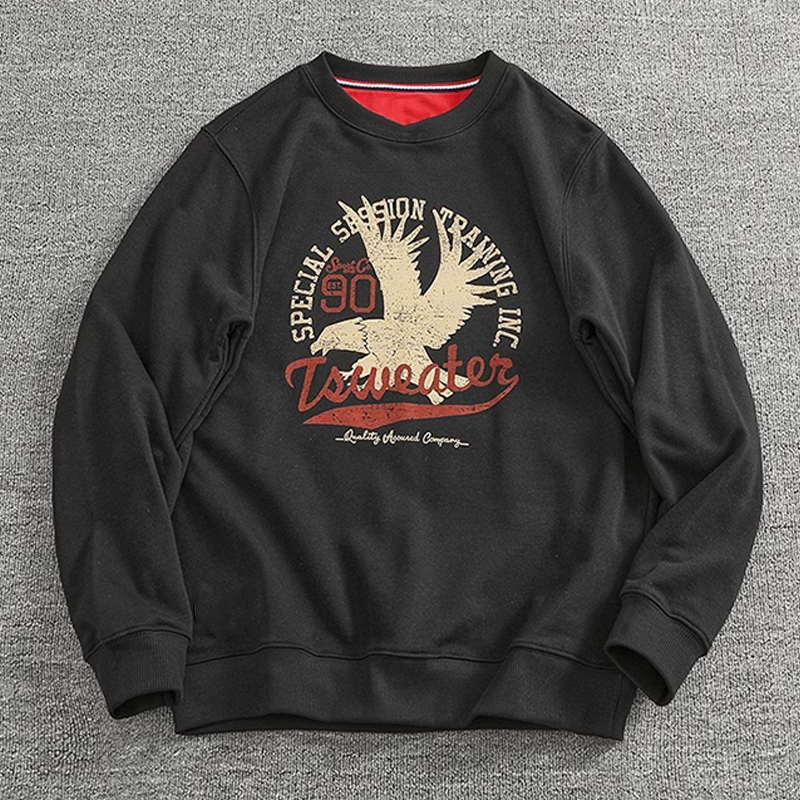 Men's Vintage Distressed Cotton Printed Round Neck Long Sleeve Sweatshirt