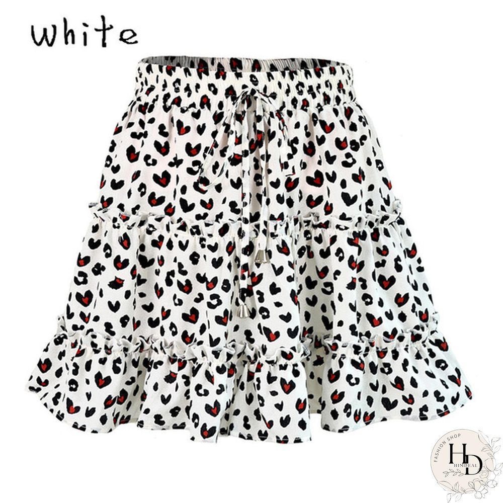 Women Fashion Casual Floral Short Skirts Summer High Waist Pleated Printed Beach Skirt