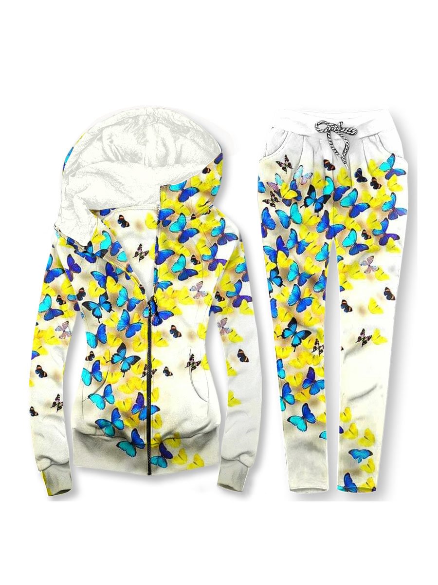 Women's Contrast Print Casual Hoodie Set