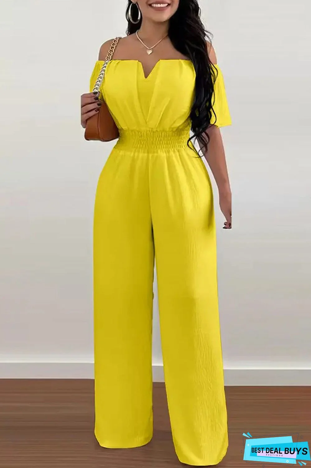 Work Celebrities Solid Off the Shoulder Regular Jumpsuits(6 Colors)