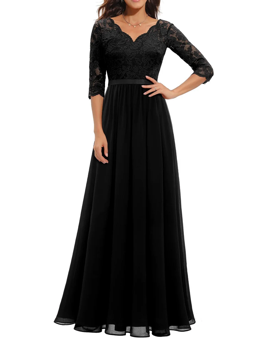 Women's new lace splicing long waisted noble dress dresses