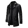 Men's Vintage Distressed Brown Faux Leather Trench Coat &ndash; Mid-Length Belted Biker Jacket with Lapel Collar by Inlyline