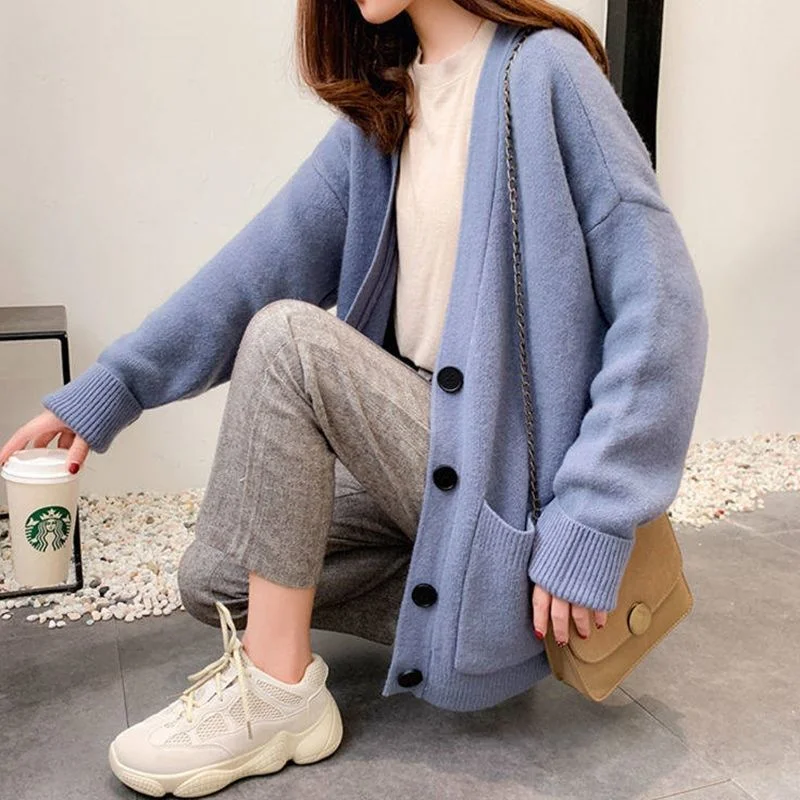 Cardigan Women Spring Autumn Fashion New Knitted Loose Korean Style Fairy Sweater All-match Warm Single Breasted Casual Oversize