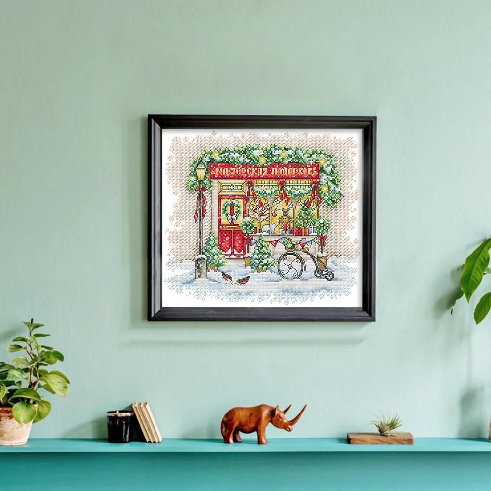 DIY Stamped Cross Stitch 14CT Partial Embroidery 34*30cm - Christmas Window