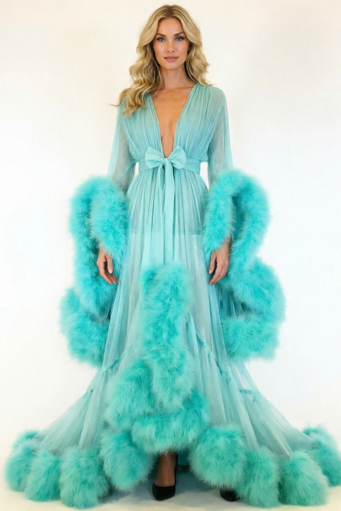 Lovingerie - Sexy Feather Bell Sleeve Trailing Dress