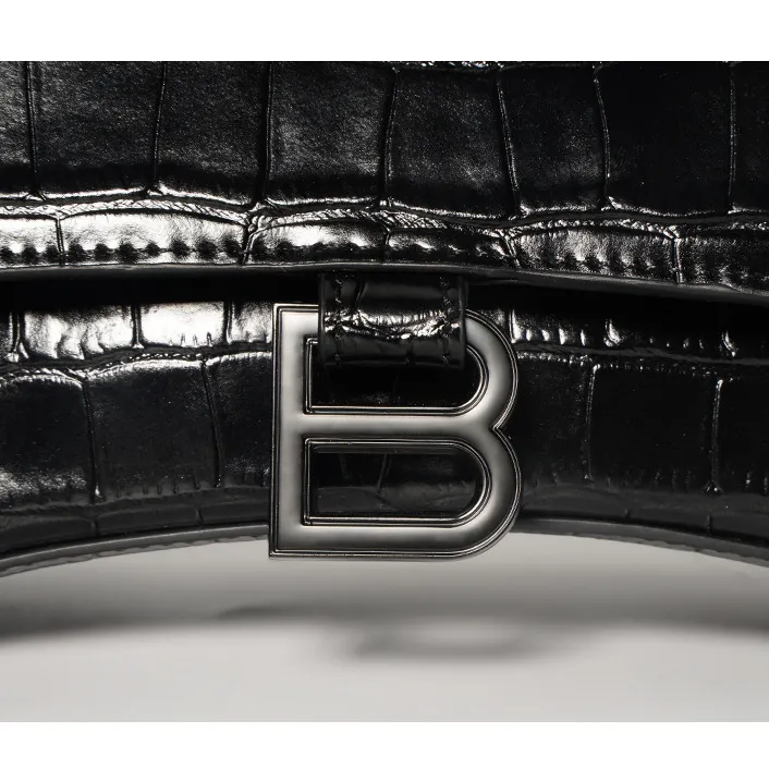 Women's Hourglass Small Handbag Crocodile Embossed in Black-vocosishoes