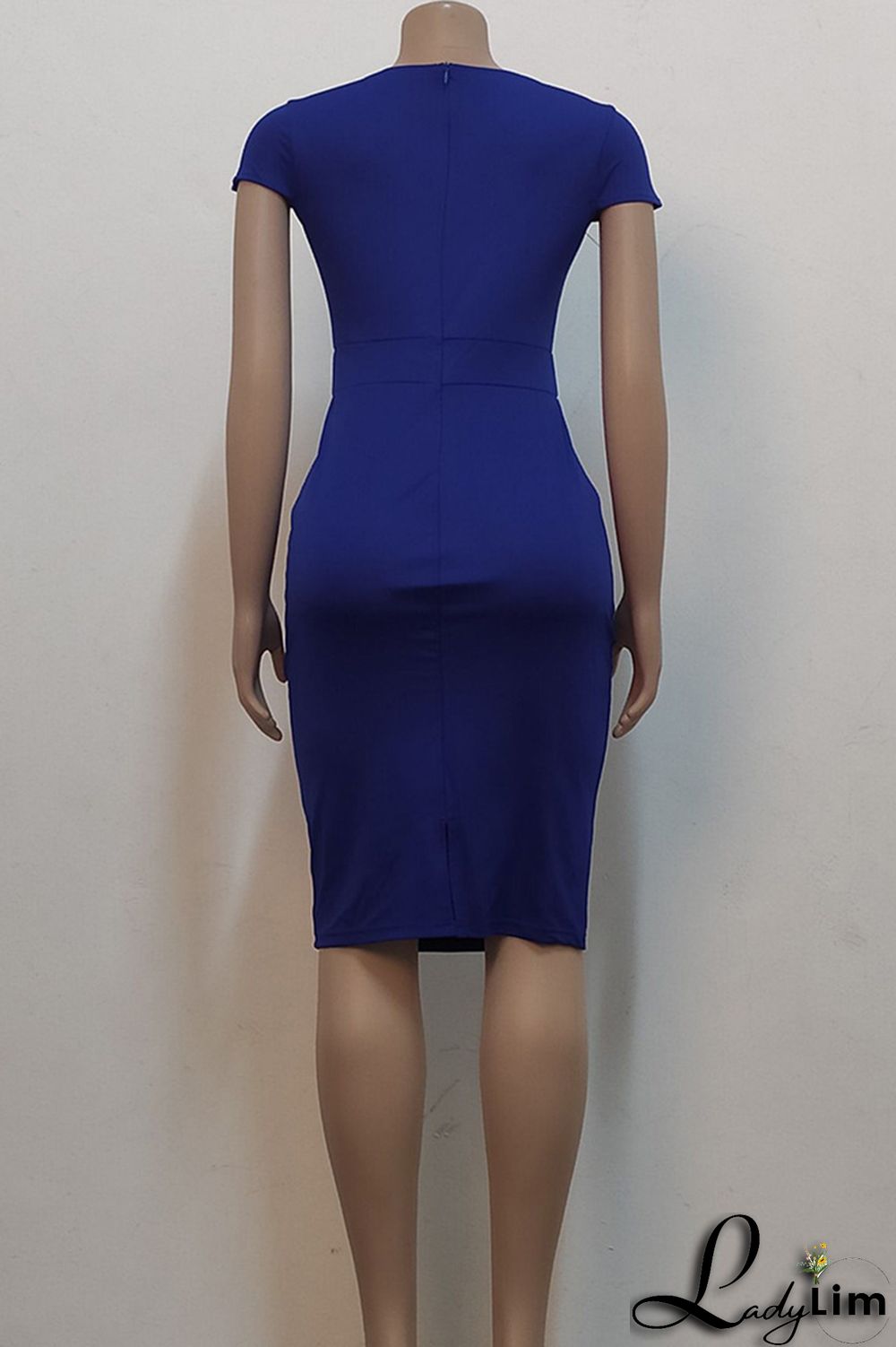 Blue Fashion Casual Solid Basic Short Sleeve Dress