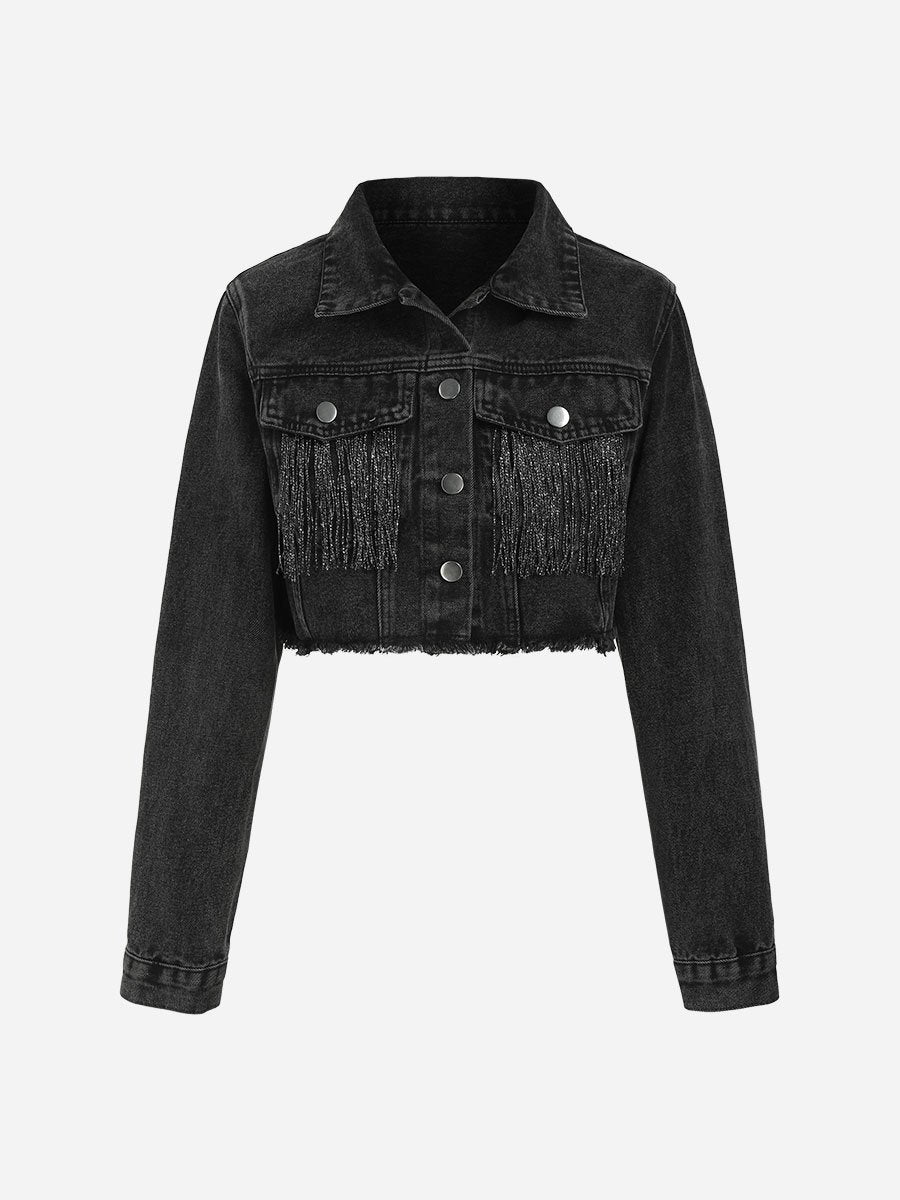 Turndown Collar Long Sleeve Tassel Cowboy Coat