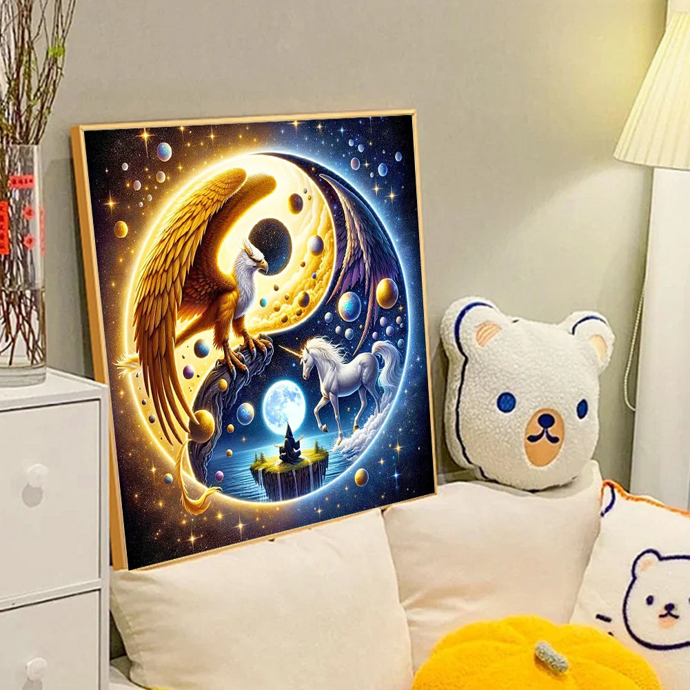 Diamond Painting - Full Round Drill - Yin Yang Eagle Unicorn(Canvas|40*40cm)