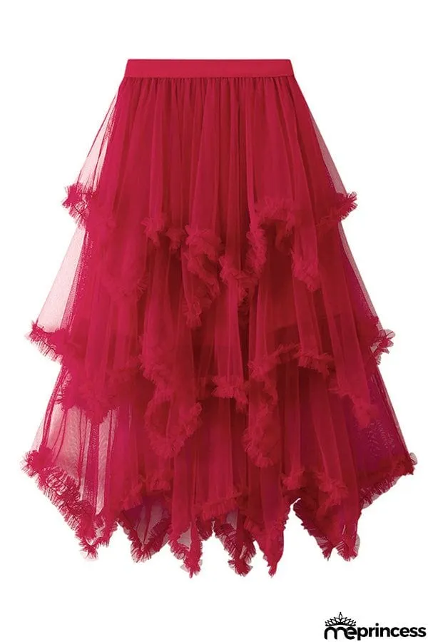 Cake skirt mid-length high waist big swing fluffy fairy gauze dress long skirt
