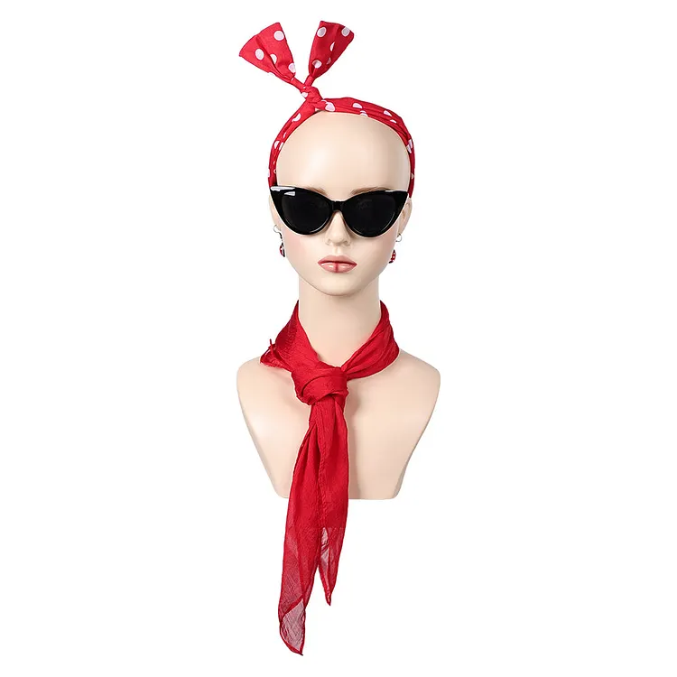 Grease: Rydell High Pink Lady Red Suit Cat Eye Glasses Tie Scarf Socks Earrings 1950's Womens Accessories Props