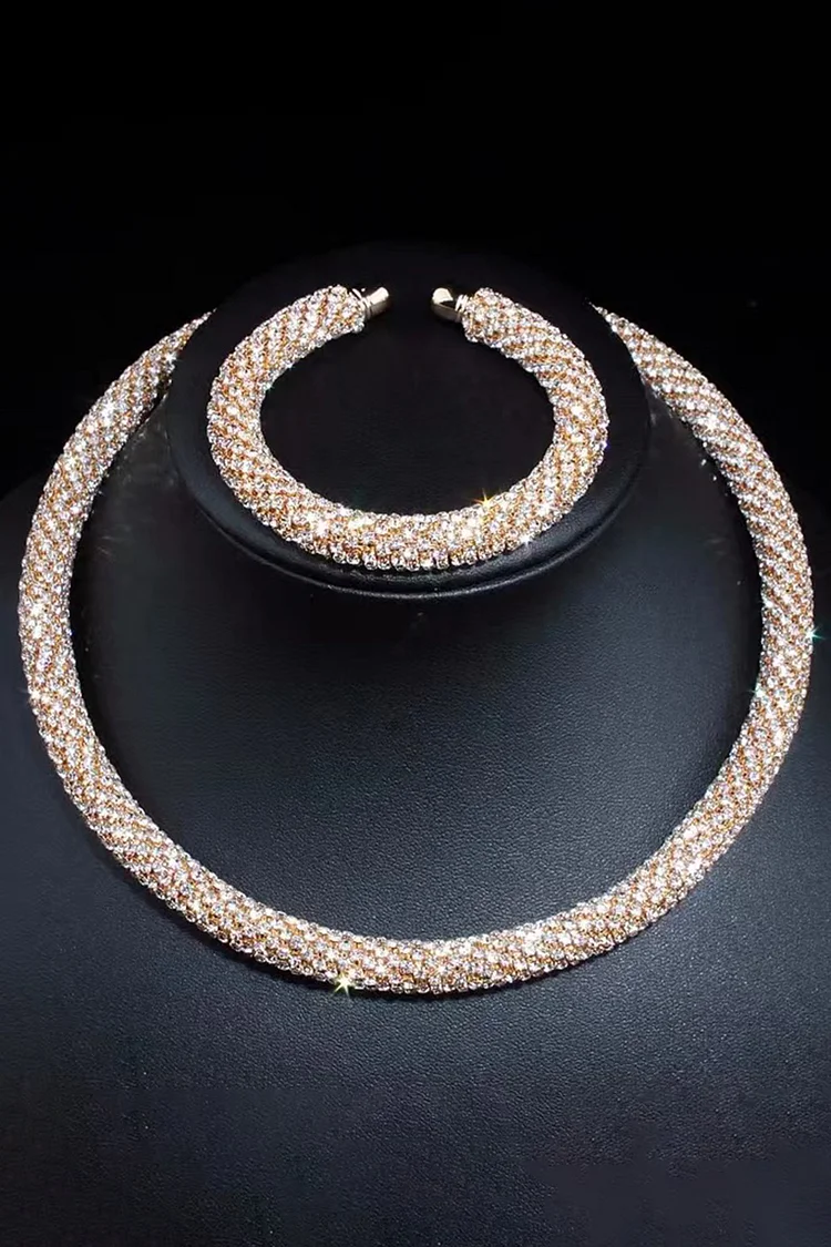 Evening Rhinestone Decor Choker Necklace Bracelet Jewelry Set 2024 - Xpluswear