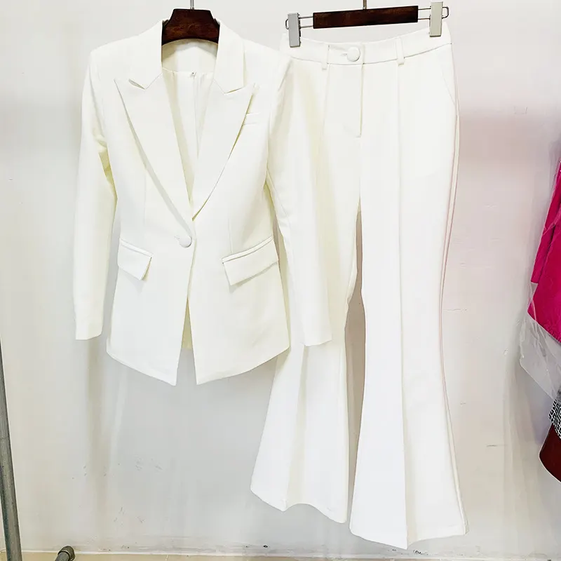 Nigikala Nigikala Star Professional Fashion Fashion A Buckle Button Long Suit + Horn Pants Set Two Sets