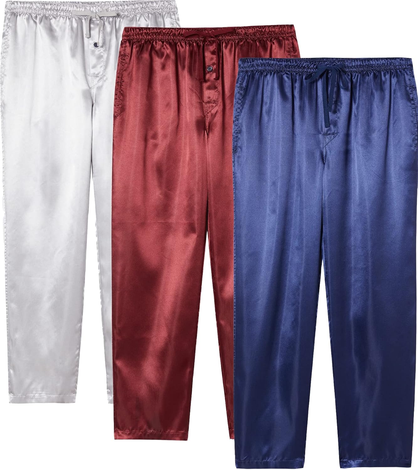 🎉JupiterSecret Mens Satin Pajama Pants Set, Silky Feeling Sleep & Lounge Pants, PJ Bottoms with Pockets and Button Fly 3 Pack