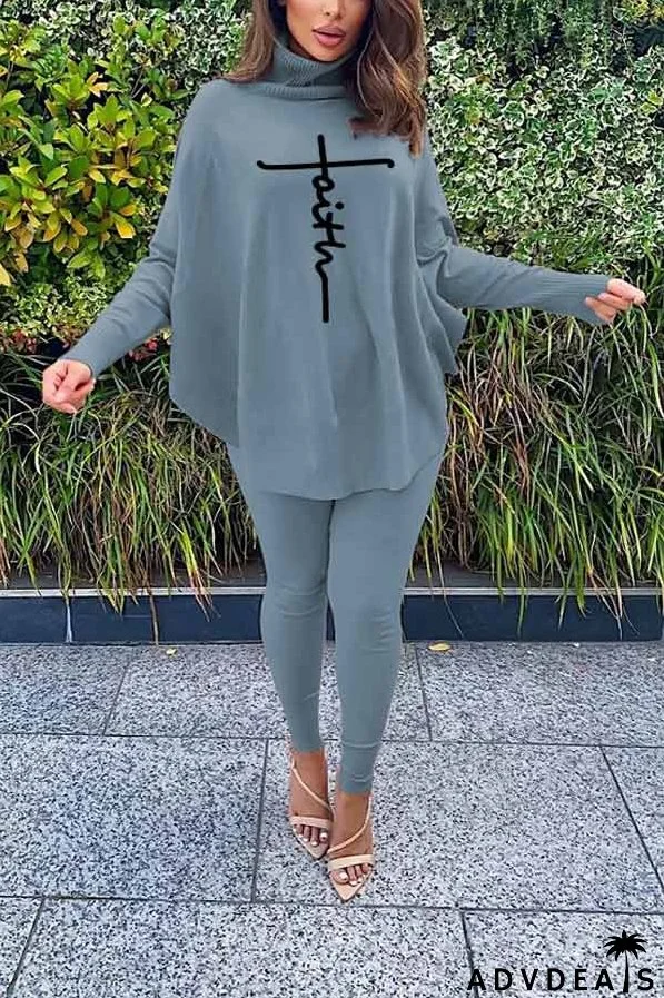 fashion letter print high neck top pants set